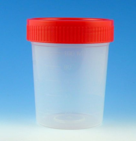 Specimen Container, 4 oz, with Separate 1/4-Turn Red Screwcap, Non-Sterile, Polypropylene, Graduated, Bulk, 100/CS, 5914