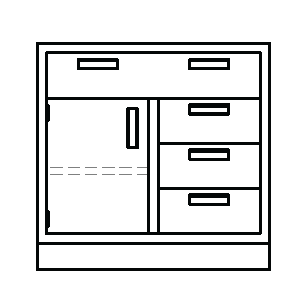 Metal Standing-Height Base Cabinet with 1 Full Width Drawer at Top and 3 Half Width Drawers on Right and Door on Left with Adjustable Height Shelf, 48 in. Wide, Prime Industries, B3548-140BL