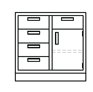 Metal Standing-Height Base Cabinet with 4 Drawers on Left Side and 1 Upper Drawer and Door on Right with Adjustable Height Shelf, 36 in. Wide, Prime Industries, B3536-150R