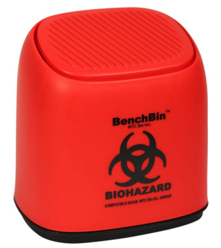 BenchBin Benchtop Biohazard Bin, 1.5 L, Attached Lid, Use 8.5 x 11 in. Autoclave Bags, MTC Bio, A8401B