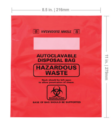 Red Biohazard Bags with Black Printed Markings, 8.5 x 11 in., 100/CS, MTC Bio, A9004R