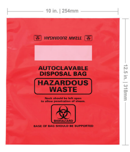 Red Biohazard Bags with Black Printed Markings, 10 x 12.5 in., 100/CS, MTC Bio, A9006R