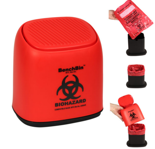 BenchBin 1.5 L Starter Kit, Includes 1 Bin and 400 Autoclave Bags (8.5 × 11 in.), MTC Bio, A8401-SK