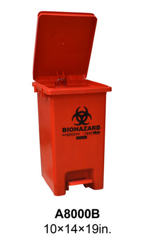BowTie Biohazard Bin, with Hands-Free Foot Pedal, PP, 8 gallon / 30 Liters Capacity, 10 × 14 × 19 in. / 25 × 35 × 48 cm, W × L × H, Attached Lid, MTC Bio, A8000B