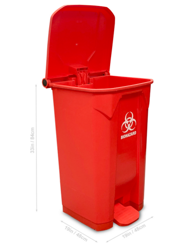 BowTie Biohazard Bin, with Hands-Free Foot Pedal, PP, 26 Gallon / 100 Liters Capacity, 19 × 19 × 33 in. / 48 × 48 × 84 cm, W × L × H, Attached Lid, MTC Bio, A8002B