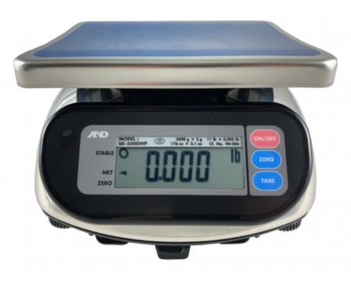 Scale, Compact, Washdown, 5000 g x 2 g, NTEP Legal-for-Trade, A&D Weighing, SK-5000WP