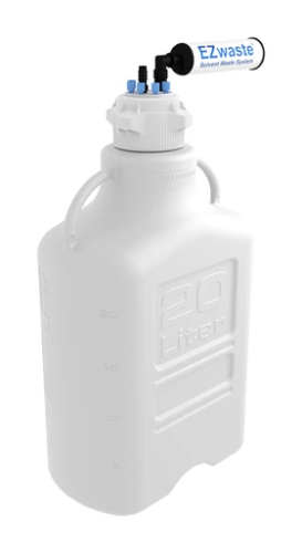 EZwaste Safety Vent Carboy 10L HDPE with VersaCap 83B, 6 ports for 1/8 in. OD Tubing, 1 port for 1/4 In. HB or 3/8 in. HB, Foxx Life Sciences, 332-3418-0EM