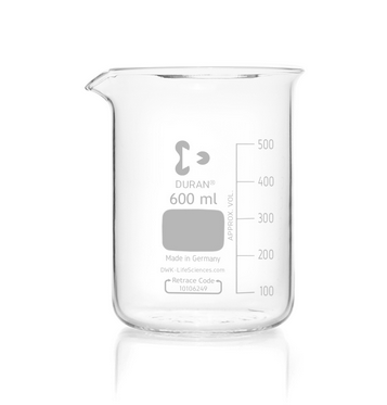 Beaker, Duran Low Form Borosilicate Glass, with Spout, 600 mL, 10/CS, 211064806