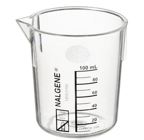 Nalgene Beaker, Griffin Low Form, Polymethylpentene (PMP), Graduated, 100 mL, with Spout, 1203-0100.