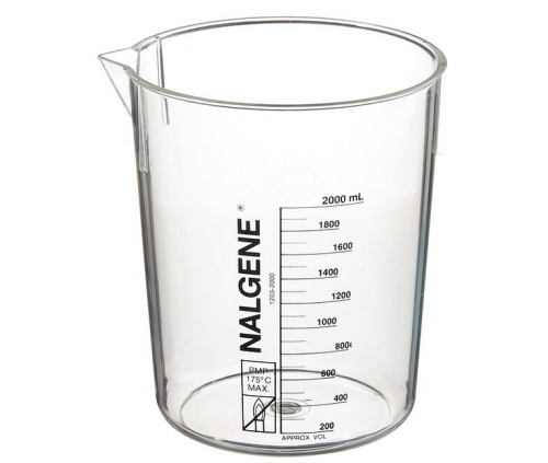 Nalgene Beaker, Low Form Griffin, Polymethylpentene (PMP), Graduated, 2000 mL, with Spout, 1203-2000