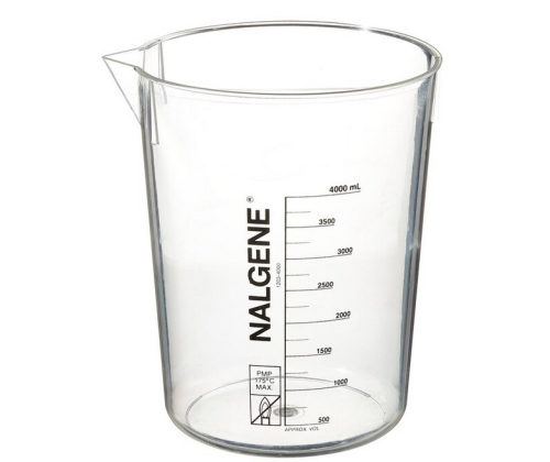Nalgene Beaker, Griffin Low Form, Polymethylpentene (PMP) Graduated, with Spout, 4000 mL, 1203-4000