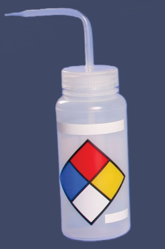 Wash Bottle, Wide-Mouth, Right-To-Know 4-Colored Safety Labeled, LYOB (Label Your Own Bottle), Polyethylene, 1000 mL, 4/PK, SP Bel-Art, F117320009