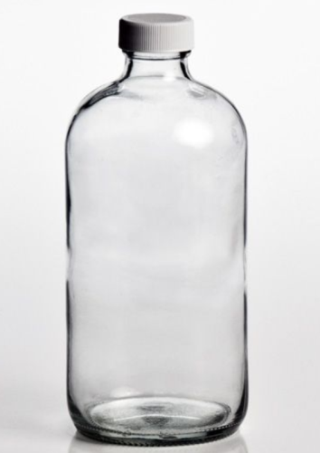 Bottle, Boston Round Clear Glass Narrow-Mouth, 16 oz., Level 1 with PTFE-lined Cap, 12/CS, Quality Environmental Containers, 1111-0016