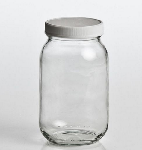 Bottle, Standard Jar Clear Glass Wide-Mouth, 16 oz., Level 1 with PTFE-lined Cap, 12/CS, QEC, 1113-0016