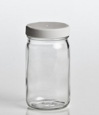Bottle, Standard Glass Jar, EPA Cleaned, 8 oz, with White Cap, 24/CS, QEC, 2113-0008W