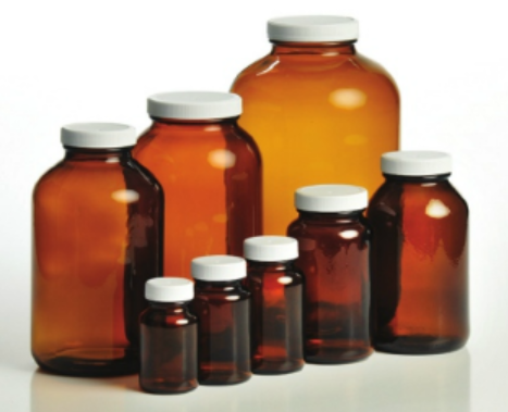 Bottle, Amber Packers, Glass with Teflon Lined Polypropylene Cap, 32 oz.
