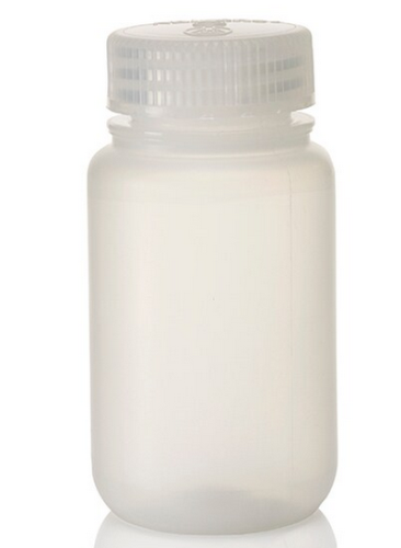 Nalgene Bottle, Wide Mouth, Economy, Round, Polypropylene Co-Polymer (PPCO) with Polypropylene (PP) Cap, 125 mL, 72/CS, Thermo Scientific, 2187-0004