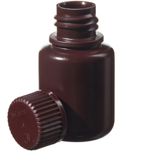 Nalgene Bottle, Amber Narrow-Mouth High-Density Polyethylene (HDPE) with Amber Polypropylene (PP) Screw Closure, Round, 30 mL, 72/CS, Thermo Scientific, 2004-0001