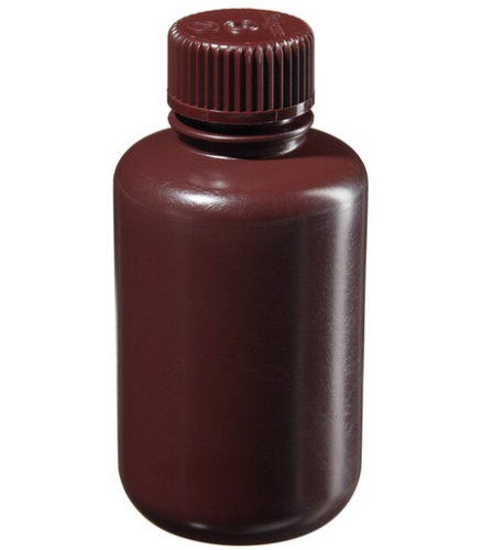 Nalgene Amber Narrow Mouth Economy High Density Polyethylene Bottle, with Amber Polypropylene Screw Closure, 125 mL, 72/CS, Thermo Scientific, DS2085-0004