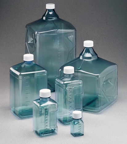 Nalgene Bottle, Biotainer Polycarbonate, with Silicone-Lined Polypropylene Cap, Square, Sterile, 1 L, 35/CS (Lab Pks of 5), Thermo Scientific, 3120-42
