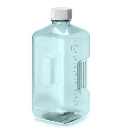 Nalgene Bottle, Biotainer Polycarbonate, with Silicone-Lined Polypropylene Cap, Square, Sterile, 2 L, 20/CS (Lab Pks of 5), Thermo Scientific, 3233-42