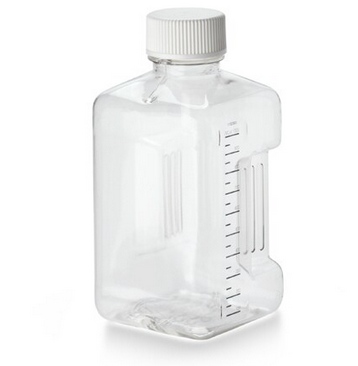 Nalgene Bottle, Biotainer Polyethylene Terephthalate Glycol (PETG), with Polyethylene-Foam Lined Polypropylene Cap, Square, Sterile, Bulk Packaged, 1 L, 35/CS, Thermo Scientific, 3110-35