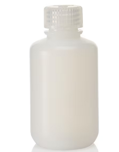Nalgene Bottle, Round Narrow-Mouth, Economy High-Density Polyethylene (HDPE) with Polypropylene (PP) Cap, 125 mL, Bulk Packaging, 500/CS, Thermo Scientific, 332089-0004