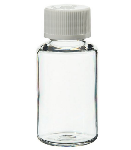 Nalgene Bottle, Clear, Round Narrow-Mouth, Polyethylene Terephthalate Glycol, (PETG) with White High-Density Polyethylene (HDPE) Cap, 20 mL, Sterile, Diagnostic, 500/CS, Thermo Scientific, 342035-0020