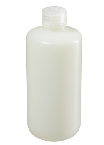 Nalgene Bottle, Translucent, Round Narrow-Mouth, Fluorinated High-Density Polyethylene (HDPE) with Fluorinated Polypropylene (PP) Cap, 500 mL, 48/CS, Thermo Scientific, 2097-0016