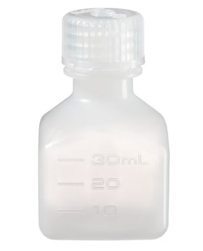 Nalgene Bottle, Square, Narrow-Mouth, High-Density Polyethylene with Polypropylene (PP) Cap, Graduated, 30 mL, 72/CS, Thermo Scientific, 2018-0001