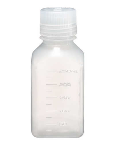 Nalgene Bottle, Square, Narrow-Mouth, Polypropylene Copolymer (PPCO) with Polypropylene (PP) Cap, Graduated, 250 mL, 72/CS, Thermo Scientific, 2016-0250