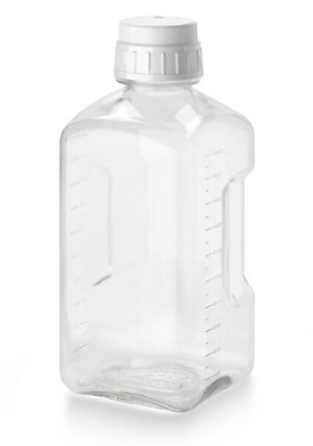 Nalgene Bottle, Square, Narrow-Mouth, Polyethylene Terephthalate Glycol, (PETG) with High-Density Polyethylene (HDPE) Cap, Sterile, Graduated, 2 L, Shrink-Wrapped Trays, 12/CS, Thermo Scientific, 2019-2000