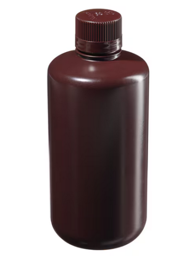 Nalgene Bottle, Boston Round, Narrow-Mouth, Opaque Amber High-Density Polyethylene (HDPE) Opaque Amber Polypropylene Cap, Bulk Packaged, 1 L, 50/CS, Thermo Scientific, 312004-0032