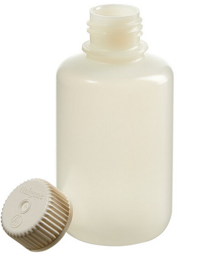Nalgene Bottle, Round, Narrow-Mouth, High-Density Polyethylene (HDPE) with Polypropylene (PP) Cap, Sterile, Shrink-Wrapped, 125 mL, 240/CS, Thermo Scientific, 342089-0004