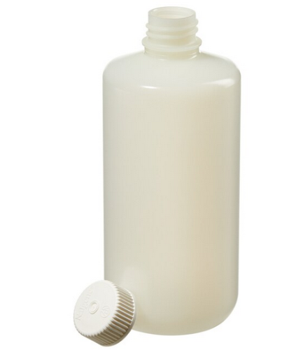 Nalgene Bottle, Round, Narrow-Mouth, High-Density Polyethylene (HDPE) with Polypropylene (PP) Cap, Sterile, Shrink-Wrapped, 500 mL, 120/CS, Thermo Scientific, 342089-0016