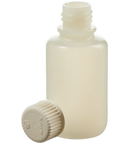 Nalgene Bottle, Round, Narrow-Mouth, High-Density Polyethylene (HDPE) with Polypropylene (PP) Cap, Sterile, Shrink-Wrapped, 60 mL, 540/CS, Thermo Scientific, 342089-0002