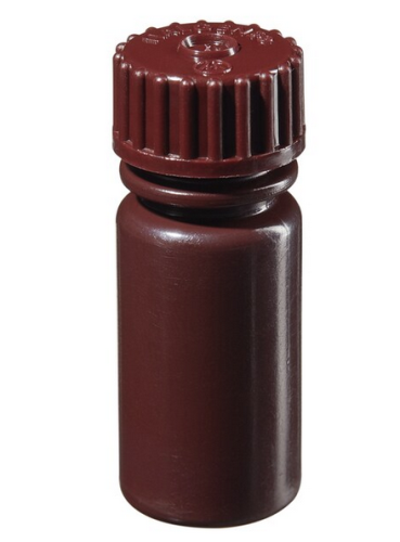 Nalgene Bottle, Small, Diagnostic, Round, Narrow-Mouth, Opaque Amber High-Density Polyethylene (HDPE) with Opaque Amber Polypropylene Cap, 4 mL, Bulk Packaging, 2000/CS, Thermo Scientific, 312004-9125