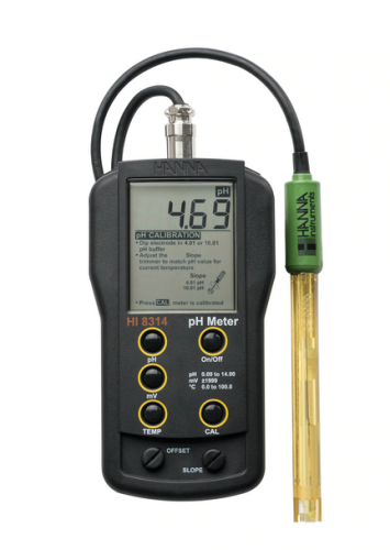 pH/mV/Temperature Meter, Portable Analog, with Pre-Amplified pH Electrode, Hanna Instruments, HI8314