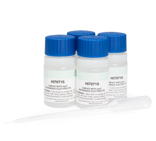 Electrolyte pH/ORP Fill Solution, 3.5M KCl + AgCl, 4 x 30 mL Bottles, Hanna Instruments, HI7071