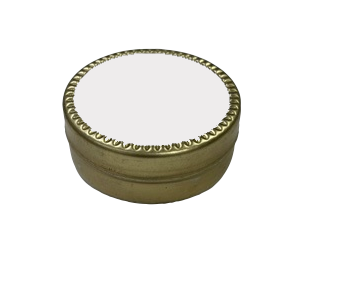 Box, Specimen, Seamless Tin Low-Style Gold with White Write-on Label, 2oz, 2 in. Diameter x 3/4 in. Height