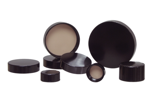 Caps, Black Ribbed Phenolic with F217 Foam and PTFE Liner, 33-400, Berlin Packagng, CAP-00205