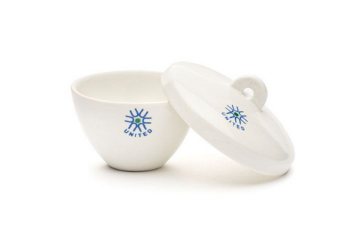 Crucible, Wide Form, with Cover, Porcelain, 30 mL, 6/PK, United Scientfiic Supplies, JCL030