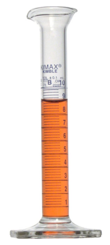 Graduated Cylinder, Calibrated To Deliver, Class B, Blue Scale, 10 mL, 0.2 mL Graduation Intervals, Kimble 20025-10
