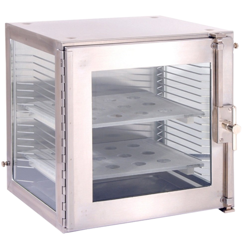 Stainless Steel Desiccating Cabinet, Manual Pressure/Vacuum Relief Valve, Stackable, with 2 Shelves, 12-1/2 in. H x 12-1/4 in. W x 12-1/2 in. D (NOTE: Wire shelf shown in image.)