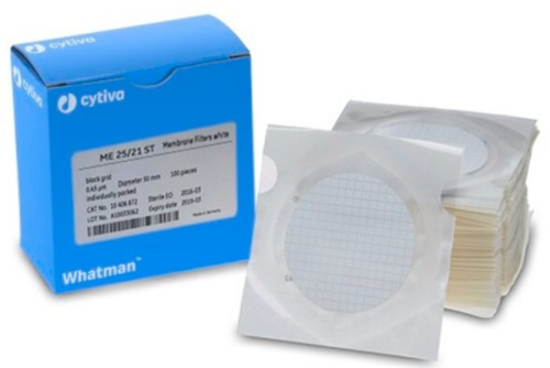 Whatman Membrane Filter, Mixed Cellulose Ester (MCE), Circle ME Range (ME 25/21 ST), White with Black Grid, 3.1 mm, 0.45 micron Pore Size, 47 mm Diameter, 1000/PK, Cytiva, GBS 10406871