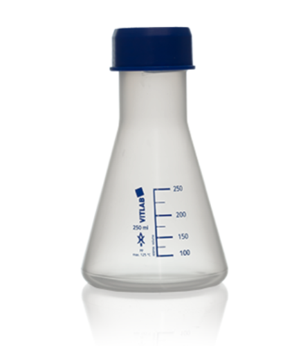 VITALAB Flask, Erlenmeyer, Polypropylene with Screw Cap, 250 mL, 6/PK, Brandtech, 568941