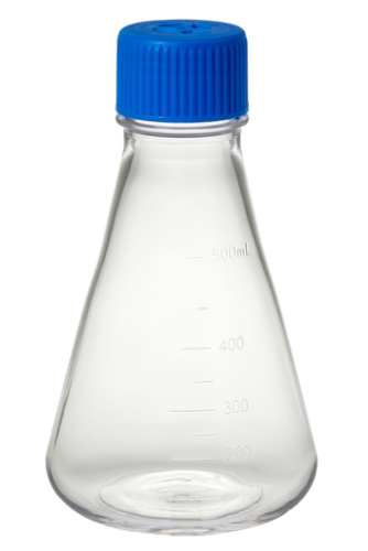 500 mL Erlenmeyer Flask, PETG, Flat Base, With Vented Screw Cap, Disposable, Sterile, 12/CS, MTC Bio, F4062-F
