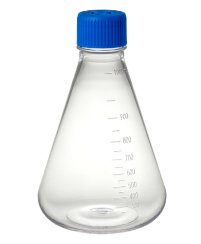 1000 mL Erlenmeyer Flask, PETG, Flat Base, With Vented Screw Cap, Disposable, Sterile, 6/CS, MTC Bio, F4063-F