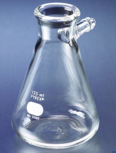 Pyrex (Registered) Micro Filtering Flasks with Sidearm Tubulation, 125 mL, Borosilicate Glass, 18/CS, Corning, 5660-125