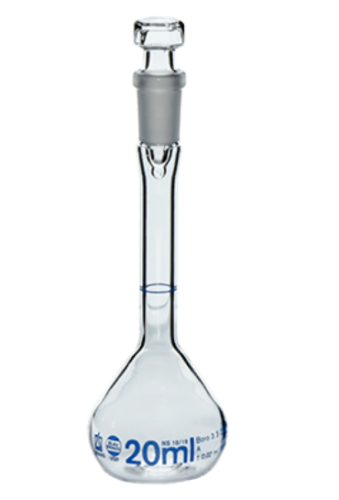 BLAUBRAND Volumetric Flask, Class A, USP Certified Clear, Borosilicate Glass, 20 mL, Brandtech 369756